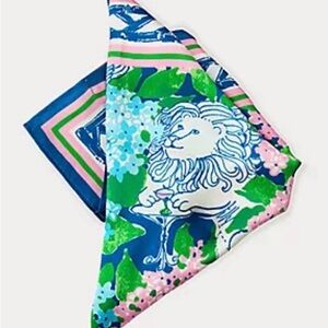 NWT Lilly Pulitzer Silk Scarf Starlight Navy Lydia The Lion Engineered
